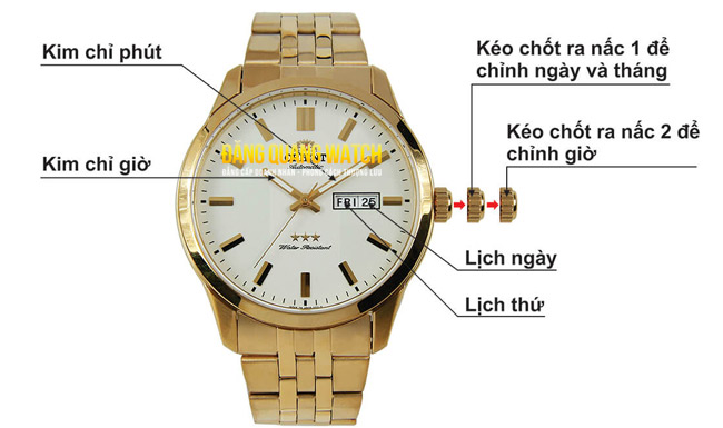 Cách chỉnh giờ trên đồng hồ đeo tay 3 kim 1 nút